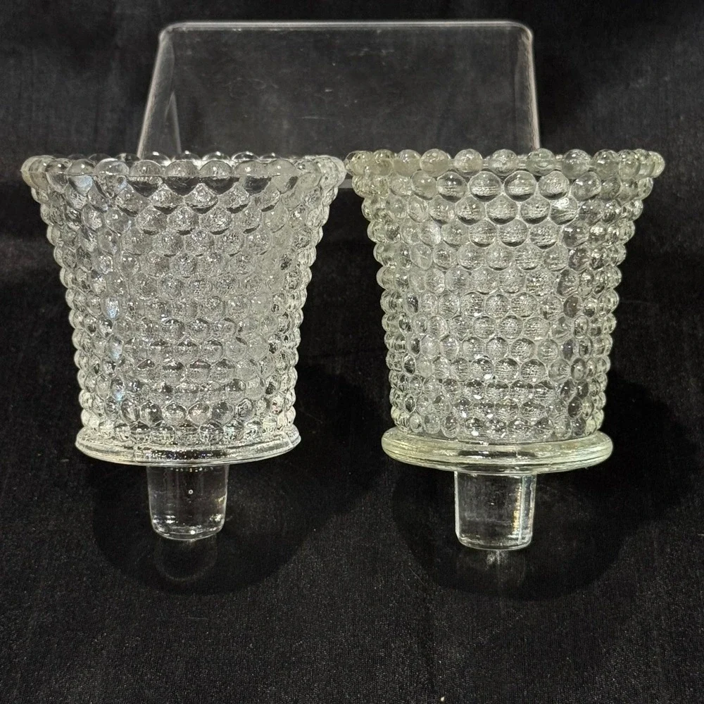 Vintage Pair Clear Hobnail Scalloped Glass Taper Candle Holders Hong Kong